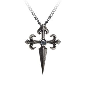 Alchemy Gothic “Santiago Cross” Pendant – Hematite Cabochon | Knightly Amulet